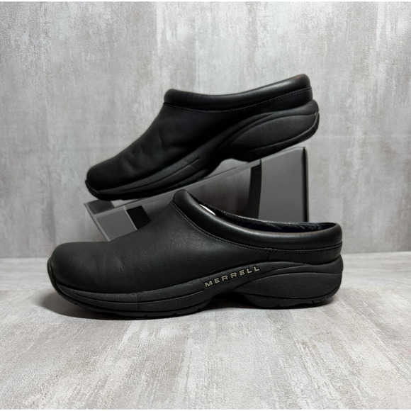 Merrell Shoes Womens Size 9.5 Black Leather Jungle Primo Slip On Clog Mule - Picture 1 of 9